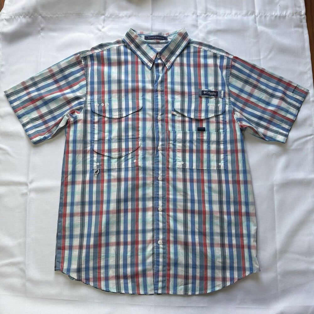 **SOLD** Columbia PFG Super Bonehead Shirt Mens Large Button Down Short Sleeve